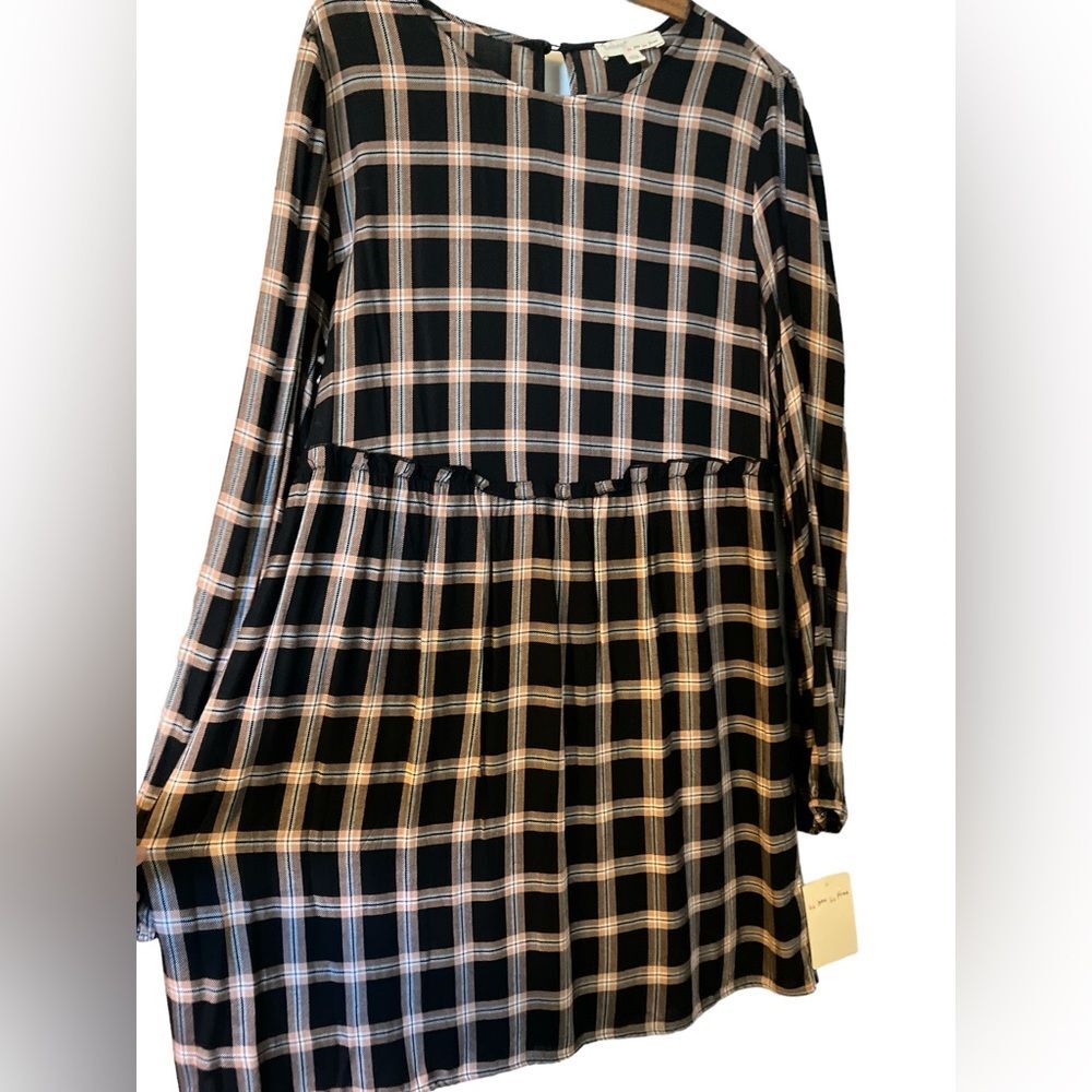 Black Plaid Long-Sleeve Women's Dress